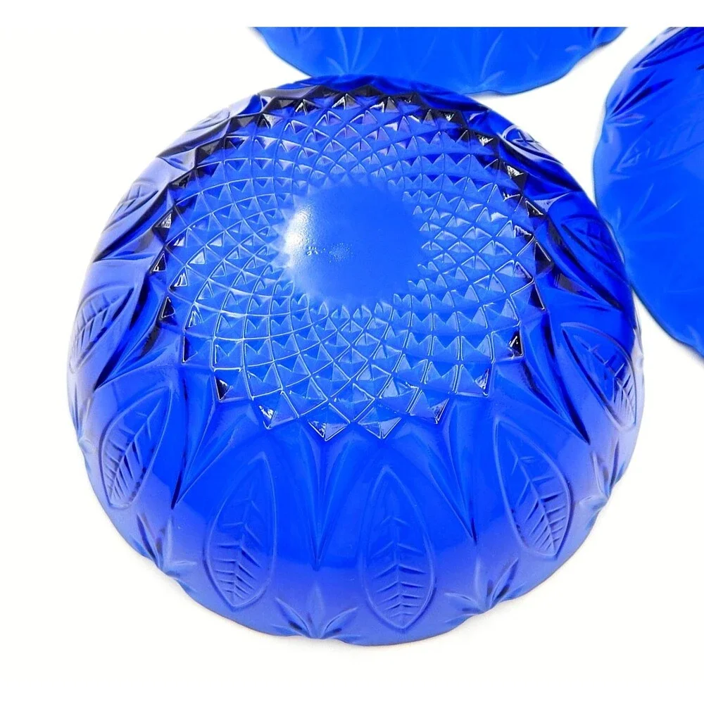 AVON Royal Sapphire Cereal Salad Bowls Cobalt Blue Leaf 6.5 Inch Glass Set of 4